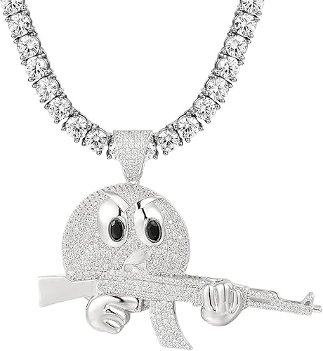 Amazon 絵文字with Ak 47 Gunシミュレートダイヤモンドスターリングシルバー925ネックレスチェーンチャーム ジュエリー 通販