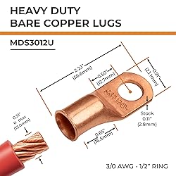 SELTERM 2pcs 3/0 AWG 1/2" Stud Copper Wire