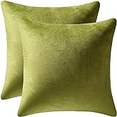 DEZENE Throw Pillow Covers 16x16 Chartreuse: Pack of 2 Cozy Soft Velvet Square Modern Luxury Decorative Throw Pillow Cases fo