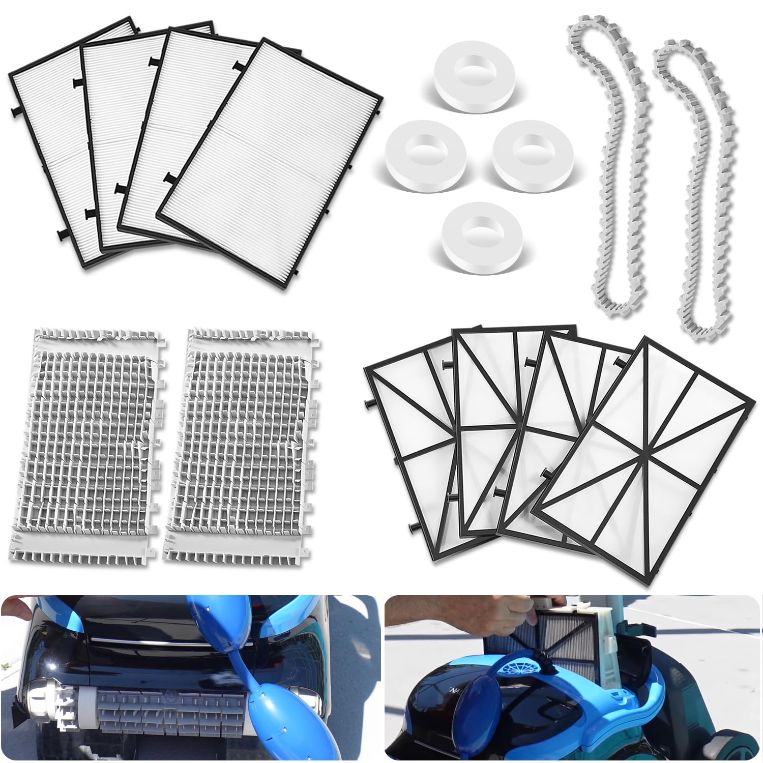 Photo 1 of for CC Plus Tune Up Rebuild Kit with 9991433-R4 Fine Filter Panels, 6101641-R2 Grey Brushes, Tracks & Climbing Rings Replacement Parts for Maytronics Dolphin Nautilus CC Plus Robotic Pool Cleaner