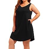Beocut Plus Size V Neck Tank Nightgowns Women Sleepwear Sleeveless Night Gown Dresses Sleep Shirts with Pockets