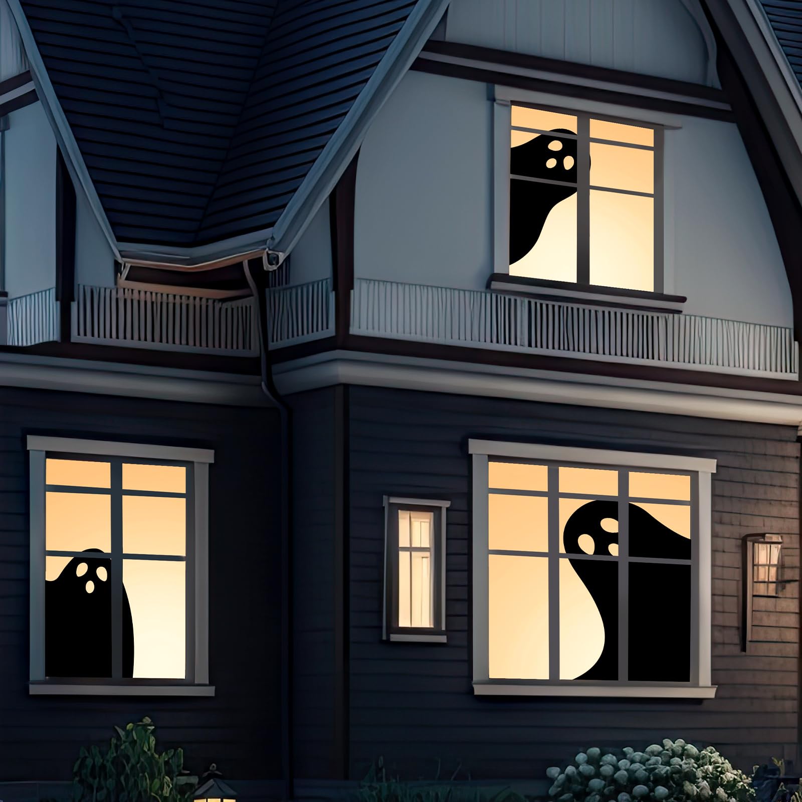 Photo 1 of Mindsoft 3 Pcs Halloween Ghost Silhouette Window Decor Large Ghost Clings Fabric Curtain Decoration 31.5 x 47 Inch for Indoor Outdoor Spooky Party Halloween Window Decor