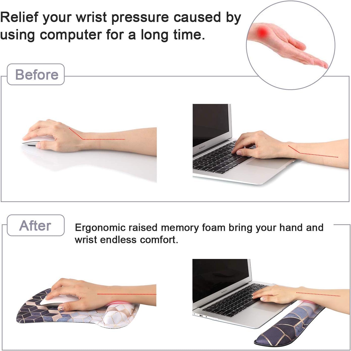 iLeadon Keyboard Wrist Rest Pad and Mouse Wrist Rest Support Mouse Pad Set, Non Slip Rubber Base Wrist Support with Ergonomic Raised Memory Foam for Easy Typing & Pain Relief, Abstract Cubes : Office Products