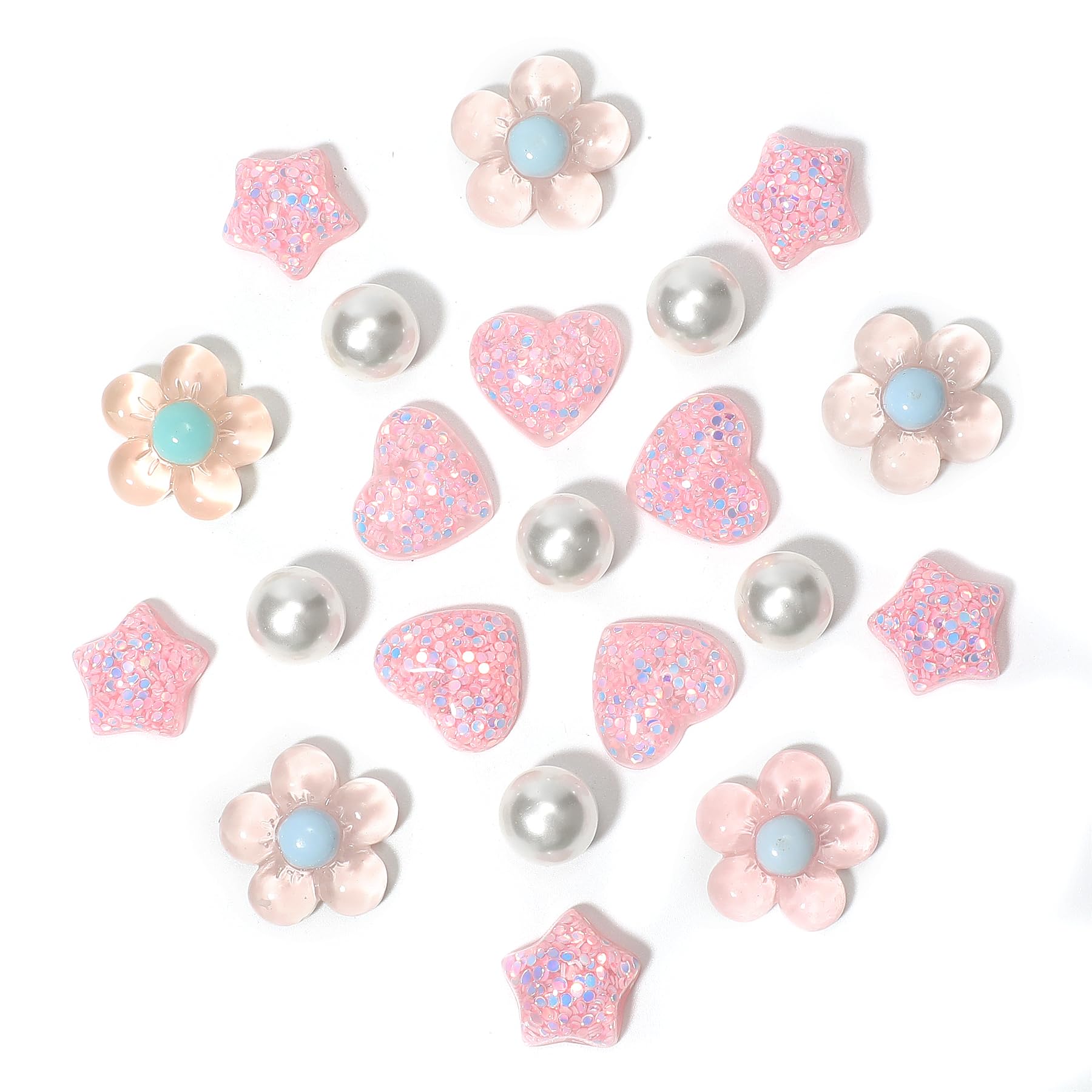 Photo 1 of CIKKITZ 21Pcs Pink Flower Shoe Charms for Clog Sandals, Heart, Star, Pearl Charms Accessories for Girls, DIY Shoe Decoration Charms for Women, Party Favor
