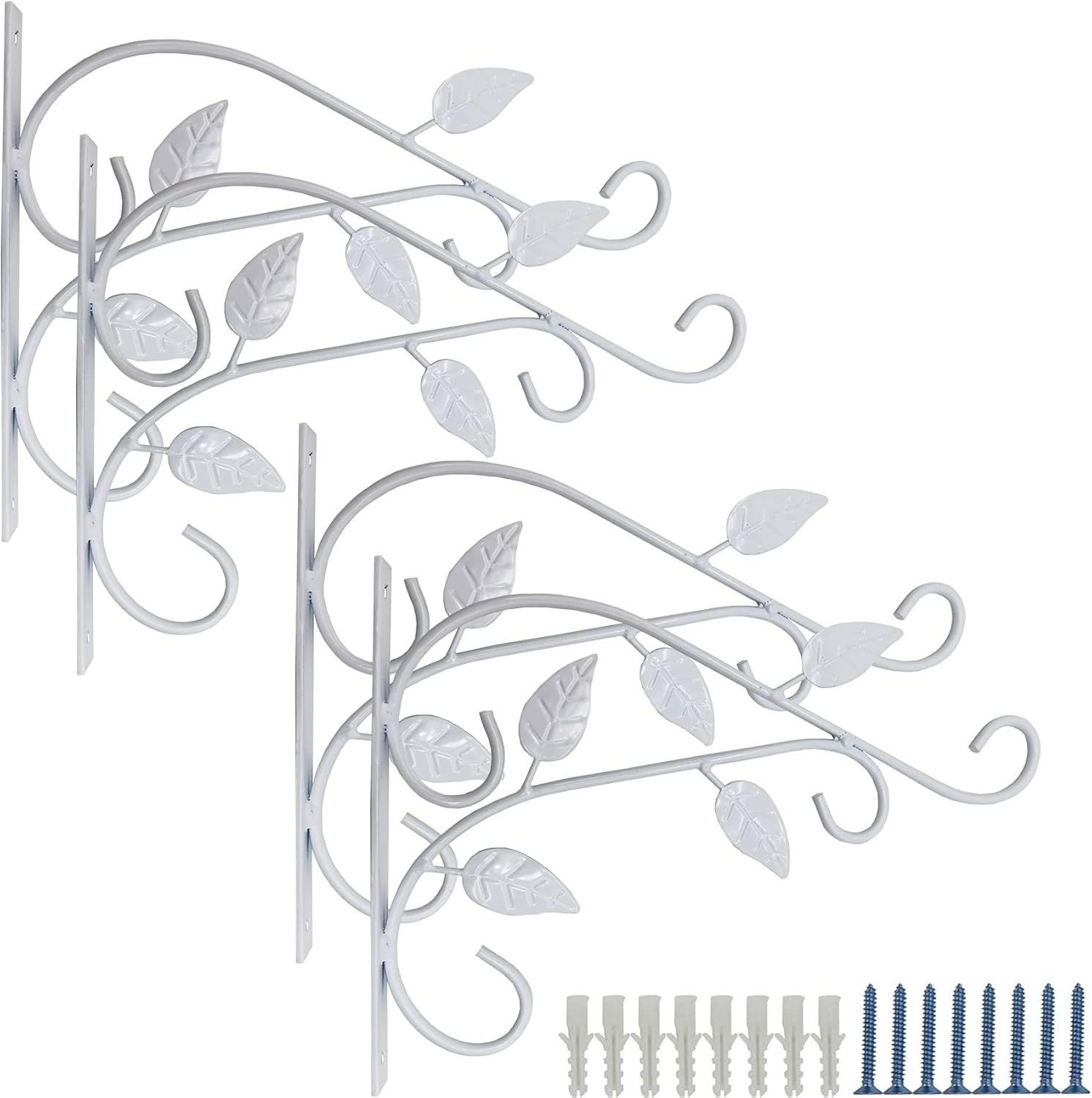 Outdoor Hanging Brackets - RONYOUNG 4PCS Hanging Plant Bracket 12in Metal Wrought Iron Planter Hooks Wall Mounted Decorative Hanger Hook for Hanging Indoor Outdoor Planter Flower Pot Bird Feeder Wind Chime Lanterns (White)