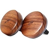 PERPOTAO Wooden Car Air Freshener Vent Clip, Refillable Essential Oil Diffuser with Long-Lasting Natural Scent, North American Walnut & Metal Auto Deodorizer, Includes 2 Clips + 4 Plaster Refills