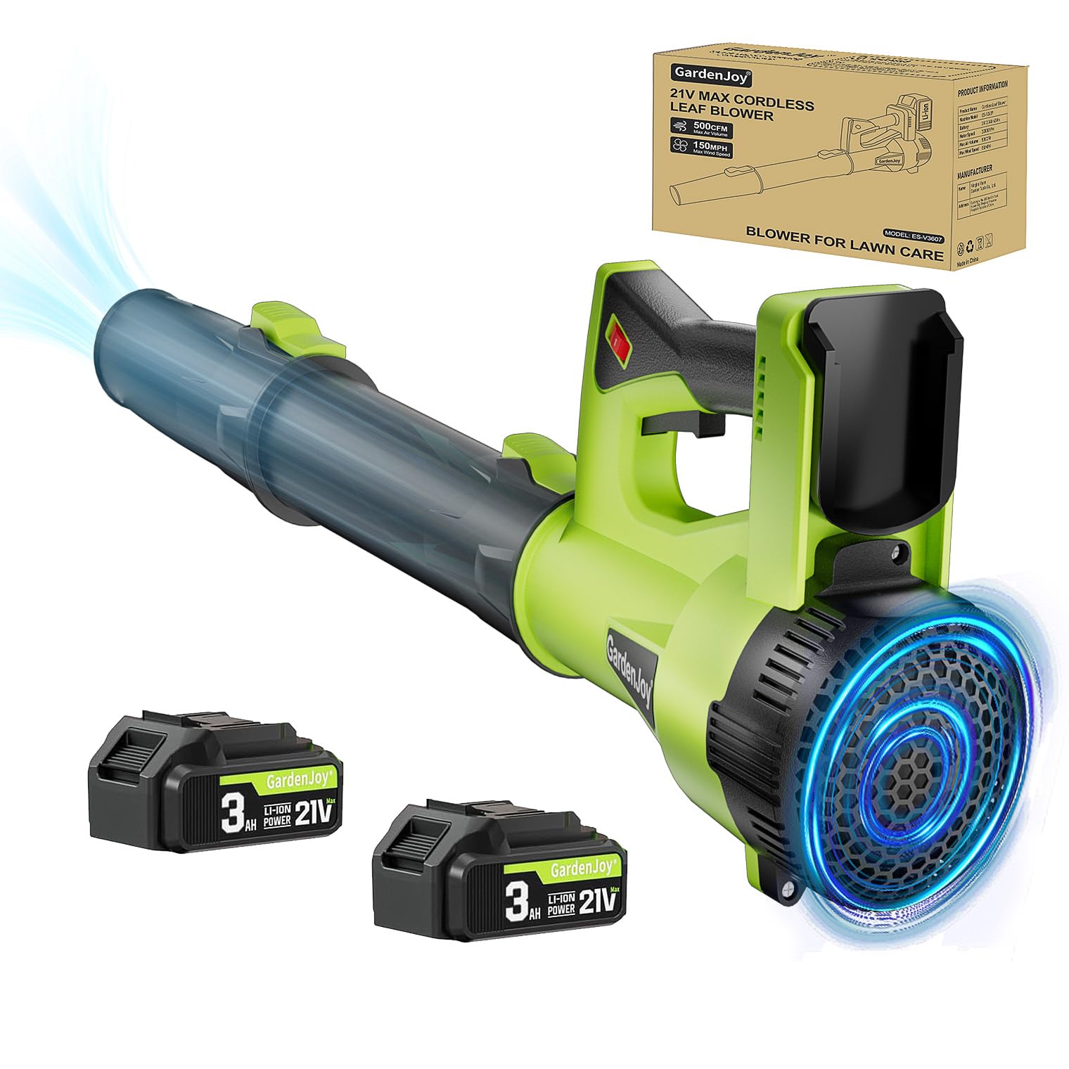 Photo 1 of Electric Leaf Blower Cordless, 2x3.0Ah Batteries and Charger, 6 Speed Modes 500CFM 150MPH, 21V Handheld Powerful Battery Powered Cordless Leaf Blowers for Lawn Care, Patio, Dust, Leaves, Yard, Car