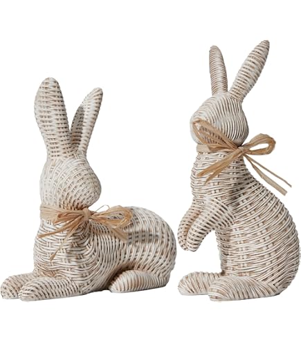 Mud Pie Bosso Bunny Sitter – Coniglietto Decorativo In Verde, Con Fiocco Di Iuta E Base In Rattan 25,4 Cm