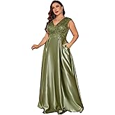 Plus Size Satin Mother of The Bride Formal Gown for Wedding Sleeveless V-Neck Evening Dress