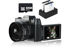 VJIANGER Digital Camera for Photography and Video 4K 48MP Vlogging Camera for YouTube with 180° Flip Screen,16X Digital Zoom,52mm Wide Angle & Macro Lens, 2 Batteries, 32GB Micro SD Card(W01 B3)