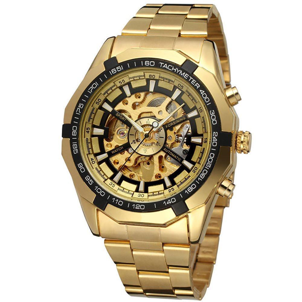 Gute Mens Watches, Mechanical Automatic Stainless Steel Waterproof Watch for Men, Luxury Big Face Multi Functional Tourbillon Calendar Wristwatch