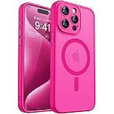 CANSHN Magnetic Compatible with iPhone 15 Pro Max Case, Upgraded [Full Camera Protection] [Compatible with Magsafe] [Translucent Matte] Shockproof Protective Phone Case Cover 6.7 Inch - Hot Pink
