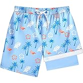 HOOGRIN Boys Quick Dry Swim Trunks with Compression Liner 2 in 1 Beach Stretch Swim Shorts