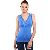 AmélieBoutik Women Crossover V Neck Lace Trim Sleeveless Blouse Tank Top
