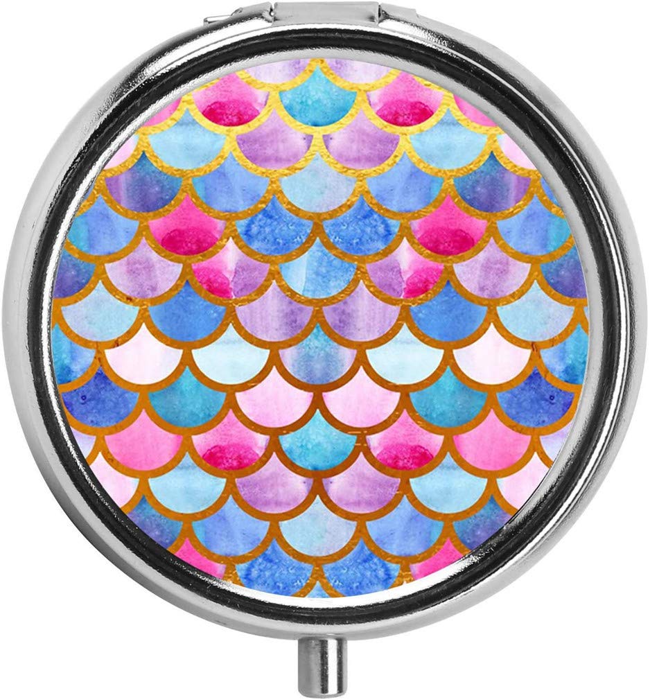 Ulalaza Round Medicine Box Portable Mini Metal Pill Case 2 inches Travel Little Pill Dispenser for Purse (Style-43, 3 Compartments)