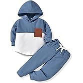Toddler Boy Fall Winter Clothes Waffle Hooded Sweatshirt Tops Pant Outfit Color Block Long Sleeve Clothing