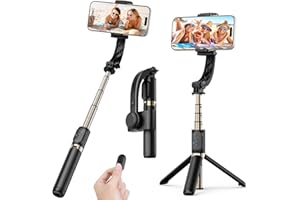 FISHERFANS Smartphone Gimbal Stabilizer, 1-Axis Auto Balance & 360° Rotation, Extendable Aluminum Selfie Stick Tripod with Remote Control for iPhone & Android,Travel, Vlogging, TikTok, YouTube