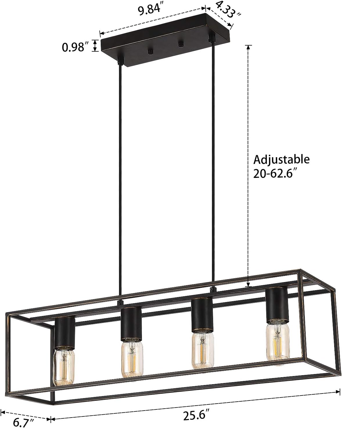 Industrial Linear Pendant Light Fixture, 4-Light Kitchen Island Lighting with Metal Open Frame . (Black+Brushed Gold, 4-Light) - - 