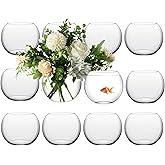 Sawysine 12 Pcs Bubble Bowl Vase Centerpiece 6''W x 5''H Round Glass Flower Vase Bulk Clear Terrarium Fish Bowl for Wedding Event Goldfish Planter Floral Centerpiece Office Home Decor