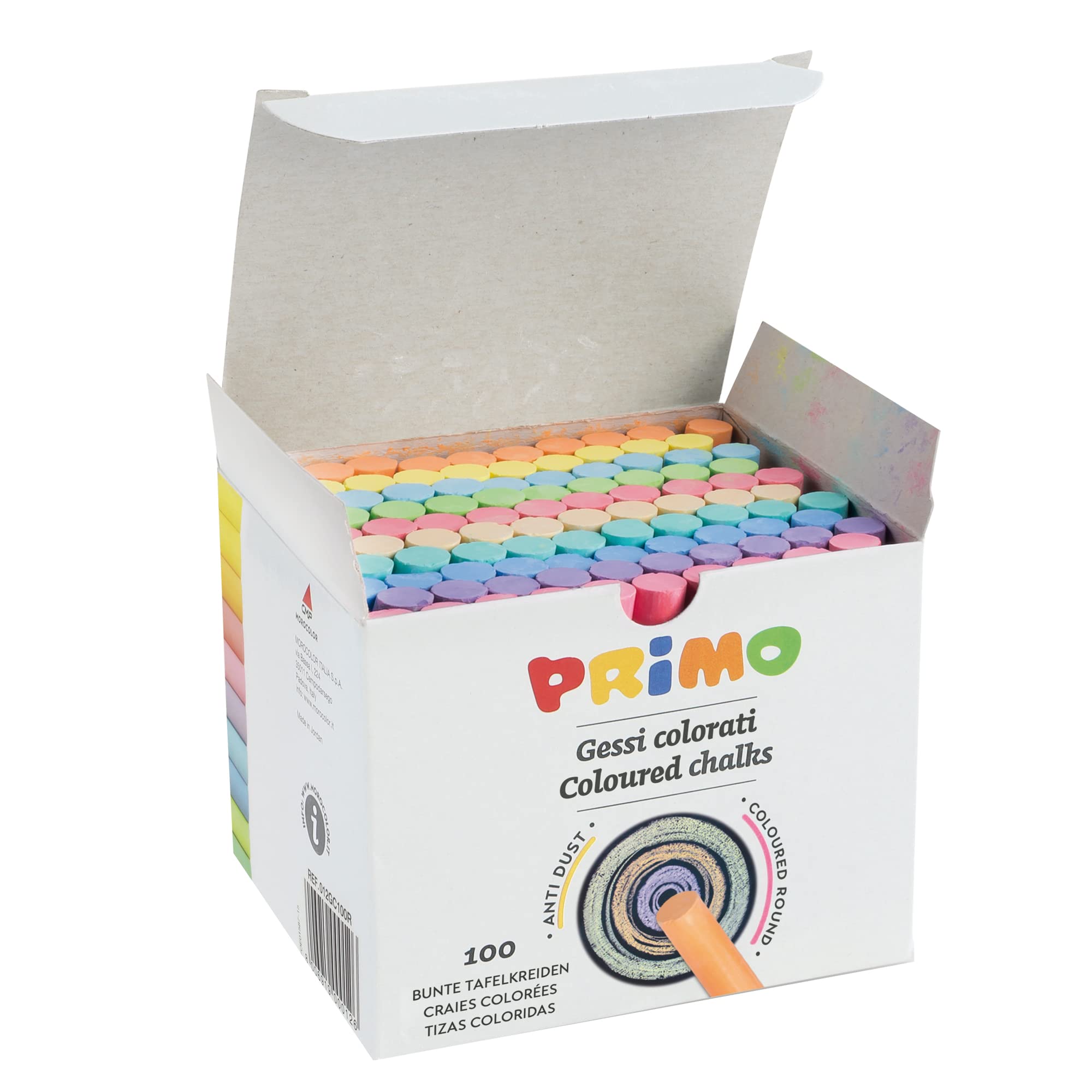 First box 100 round colored chalks