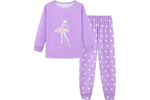 Mikrdoo Girls Pajamas Kids 2 Piece Pjs Set Soft Cozy Long Sleeve Top and Pants Stretchy Girls' Sleepwear Size 4-14 Years