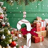 4in Easter Candy Cane Baseball Ornaments Wooden Hanging Candy Cane Ornament Sport Ball Xmas Tree Decorations for Home Crafts Baseball Lovers Family Holiday Party Supplies
