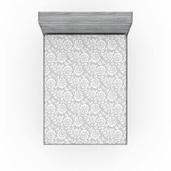 Ambesonne Grey Fitted Sheet, Retro Inspired Floral