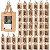 mekueeex 50 Pieces Paper Gift Bag with Transparent Clear Window 7.9 x 5.9 x 3.9 Inch Kraft Bags with Handles for Bridal Baby Shower Graduate Father Day Birthday Party Supplies(Brown)