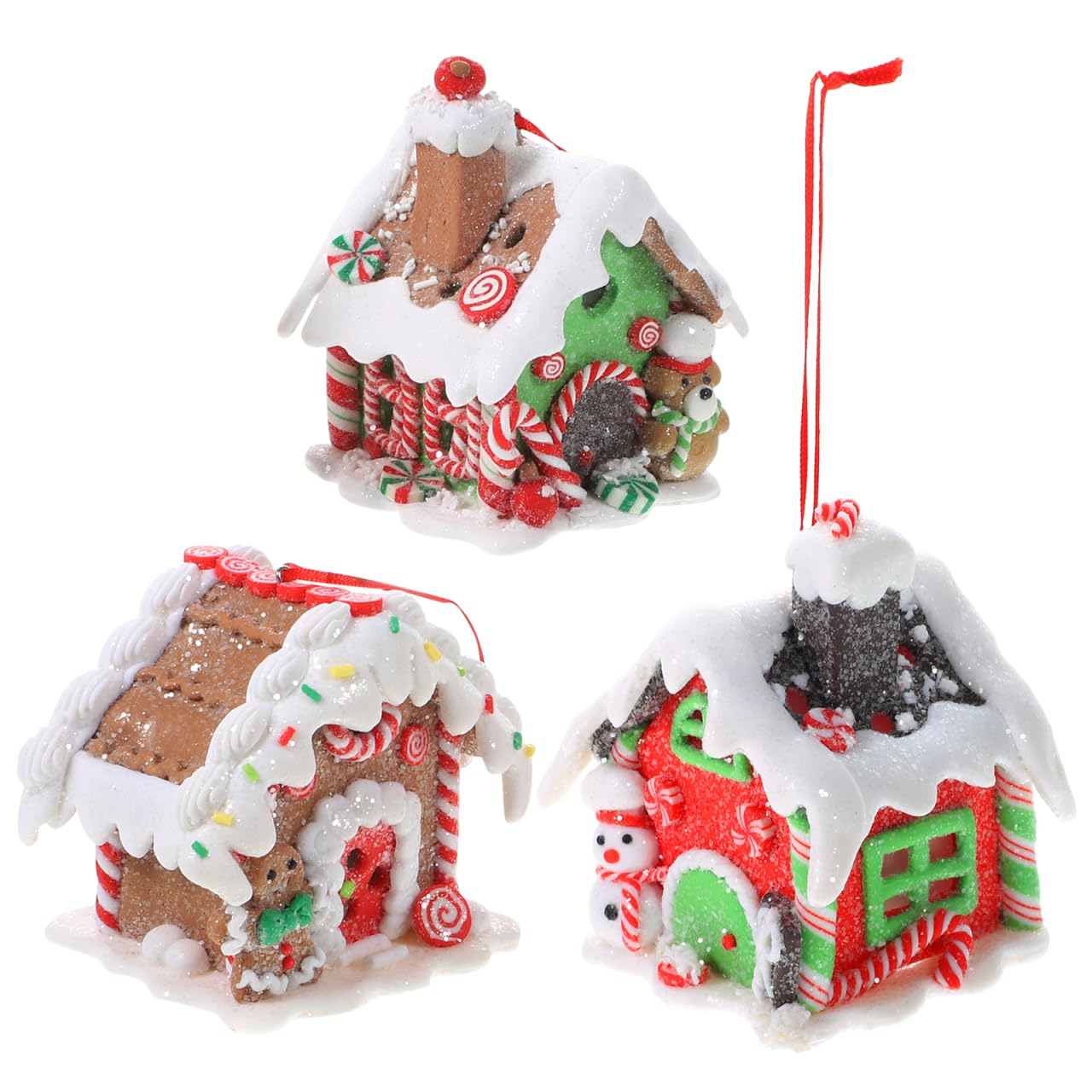 Tomaibaby Gingerbread House Ornaments: 3PCS Lighted LED Christmas Village Houses with Rope - Christmas Tree Hanging Ornaments for Xmas Party Holiday New Year Home Decorations