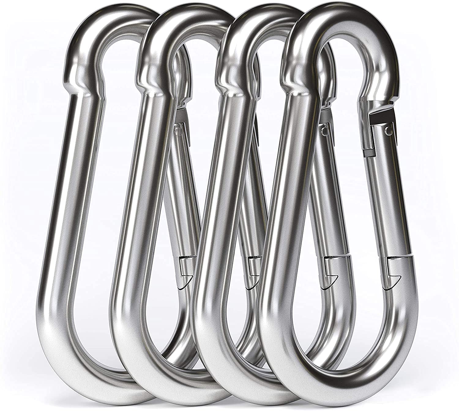 Voarge 4PCS M6 Carabiner Hook, 304 Stainless Steel Carabiner Snap Hook Gauge Steel Carabine Swivel Spring Clip for Outdoor Hiking Camping Fishing (Not for Climbing)(Silver)