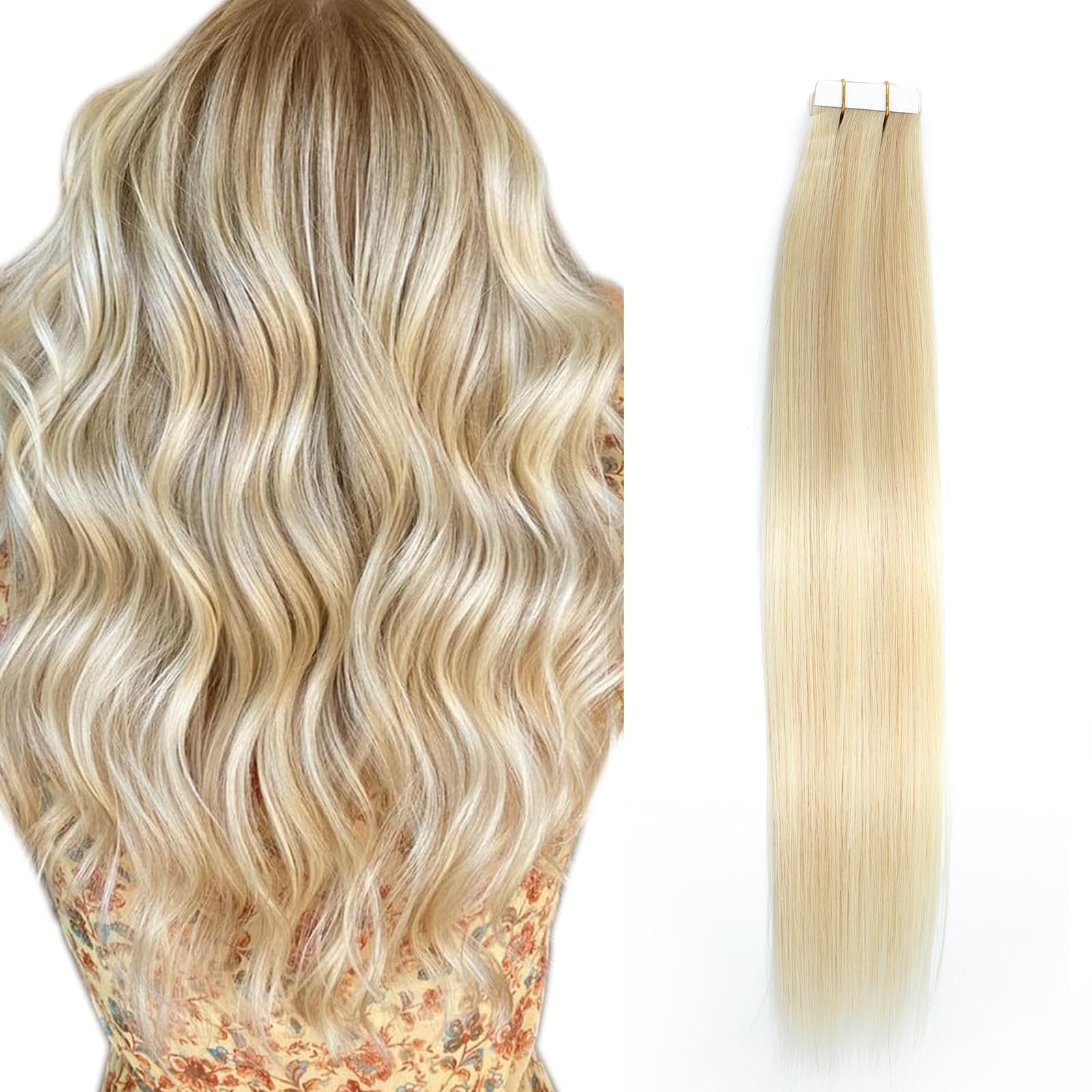 20 Inch 18P613# Mix Blonde Tape in Hair Extensions Human Hair Seamless Skin Weft Remy Hair Extensions Invisible Straight Tape in HairExtension Human Hair 20pcs