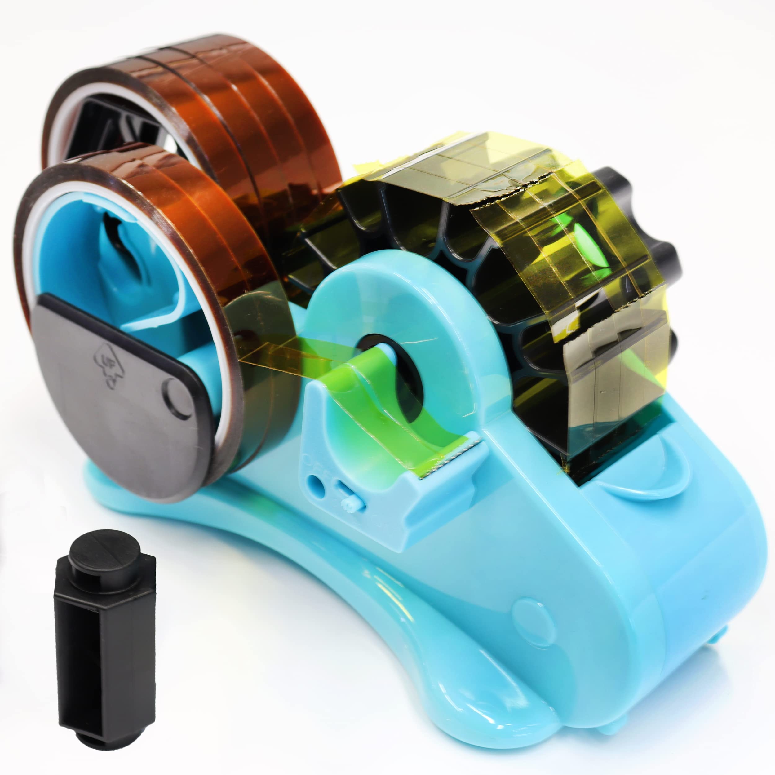 Blue Heat Tape Dispenser - Sublimation with Multiple Roll Cut, Semi-Automatic with Compartment Slots and 1" & 3" Double Reel Cores