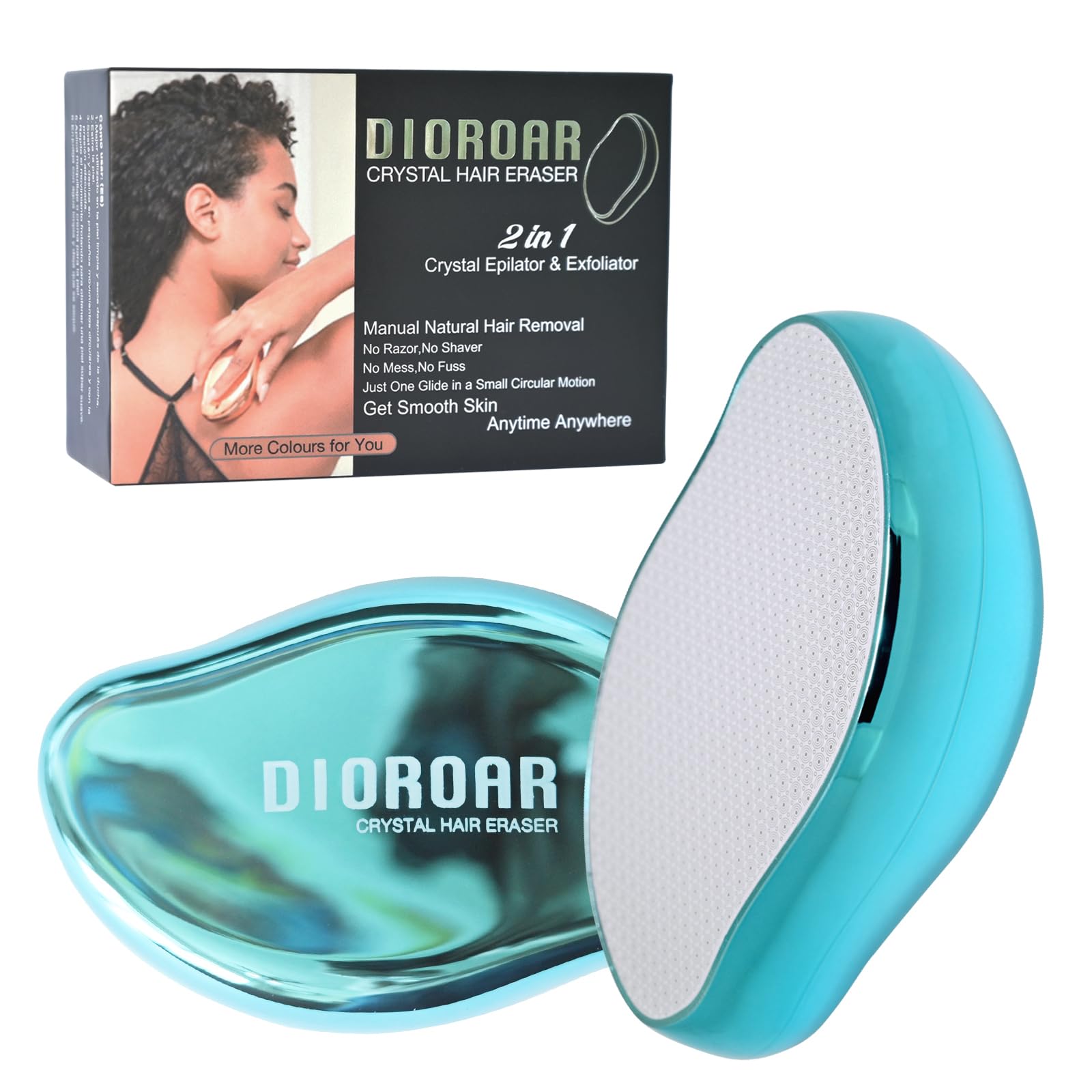 DIOROAR Crystal Hair Removal Device,Upgrade Crystal Hair Remover Stone,Physical Nano Glass Hair Eraser,Painless Epilator and Exfoliator Without Shaver for Soft Silky Skin(Ocean Blue)