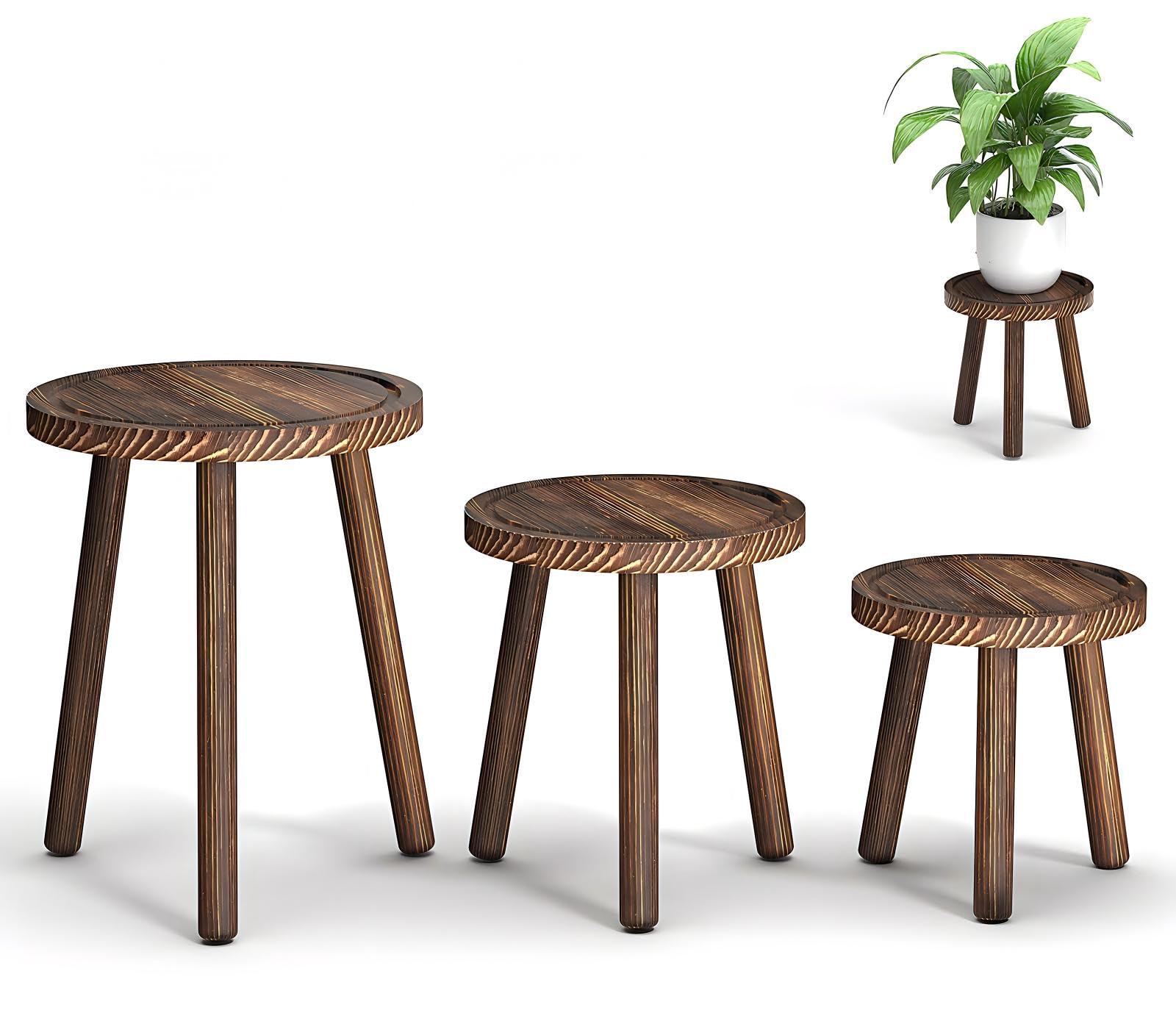 View 1 of **Only two** Vecxoty 3-Pack Wood Plant Stands Indoor, Single Plant Stand for 6-12 Inch Pots, Mid-Century Modern Plant Stool, Tall Plant Stand for Large Plants Perfect Fit for Living Room, Balcony, Office