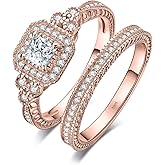 JewelryPalace Vintage 14K Gold Plated 925 Sterling Silver Halo Engagement Ring Wedding Band Bridal Sets