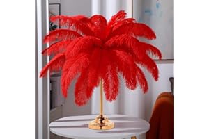 Retrowavy 50 Pcs 14-16 Inches Large Natural Ostrich Feathers Bulk for Centerpieces for Wedding Party Centerpieces Home Decoration Flower Arrangement (Red)