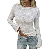 SweatyRocks Women's Hollow Out Sweaters Long Sleeve Crewneck Slim Fitted Knit Pullover Tops