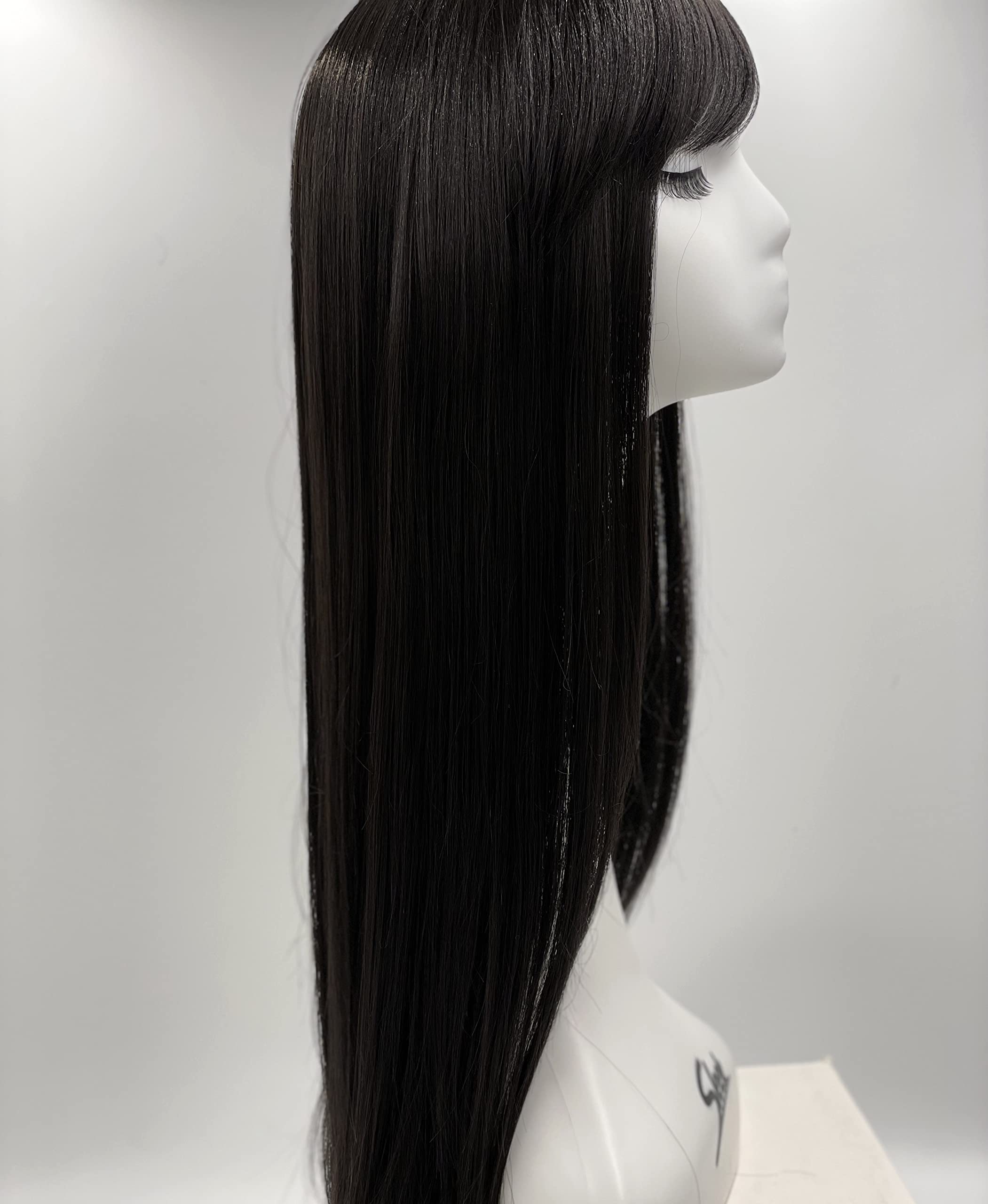 SLEEK Synthetic Long Straight Wig With Bang 34'' Straight wigs with 3 Combs in Non Lace Wig Can Be Heated-2