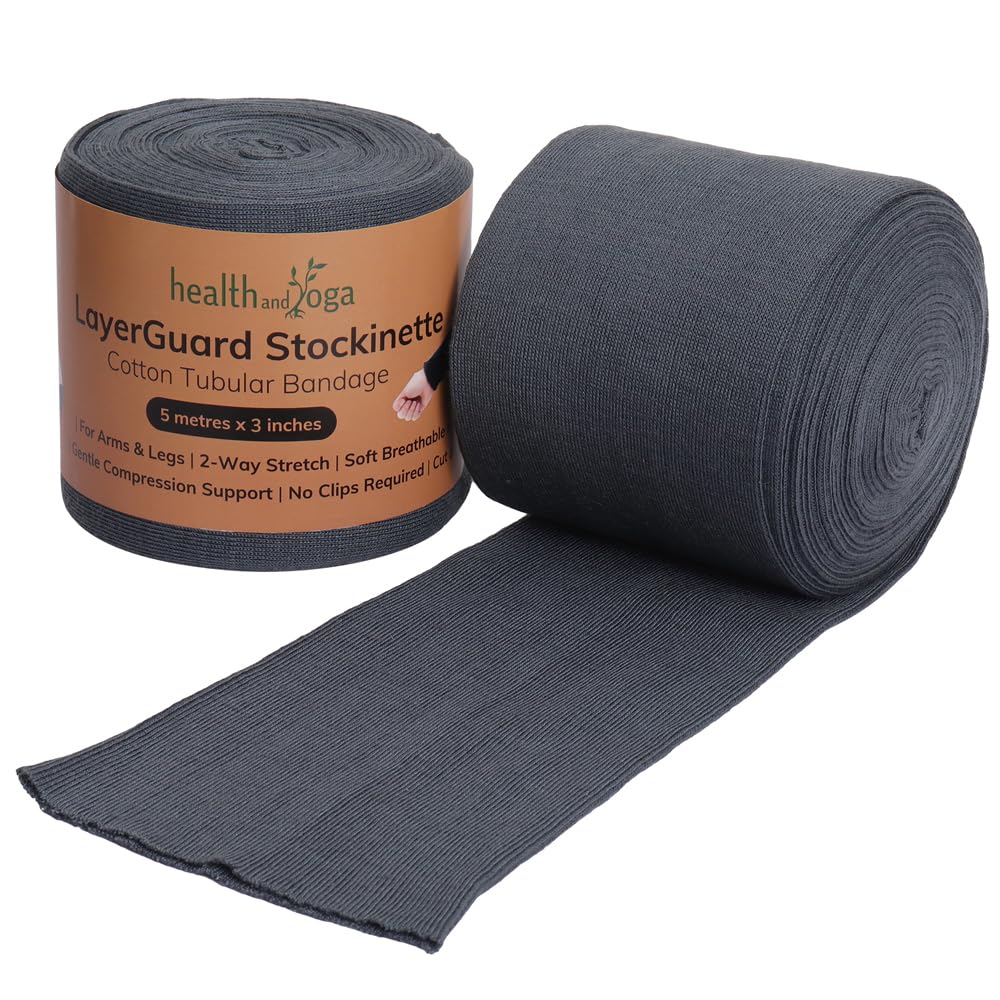 LayerGuard Cotton Stockinette Sleeve Roll, Stretchable Raw Cotton – Comfort wear, Sweat Absorbent Tubular Bandage – Prevents Residue Build up - Suitable for Under - Over Cast Wear (Grey - 3 Inch)