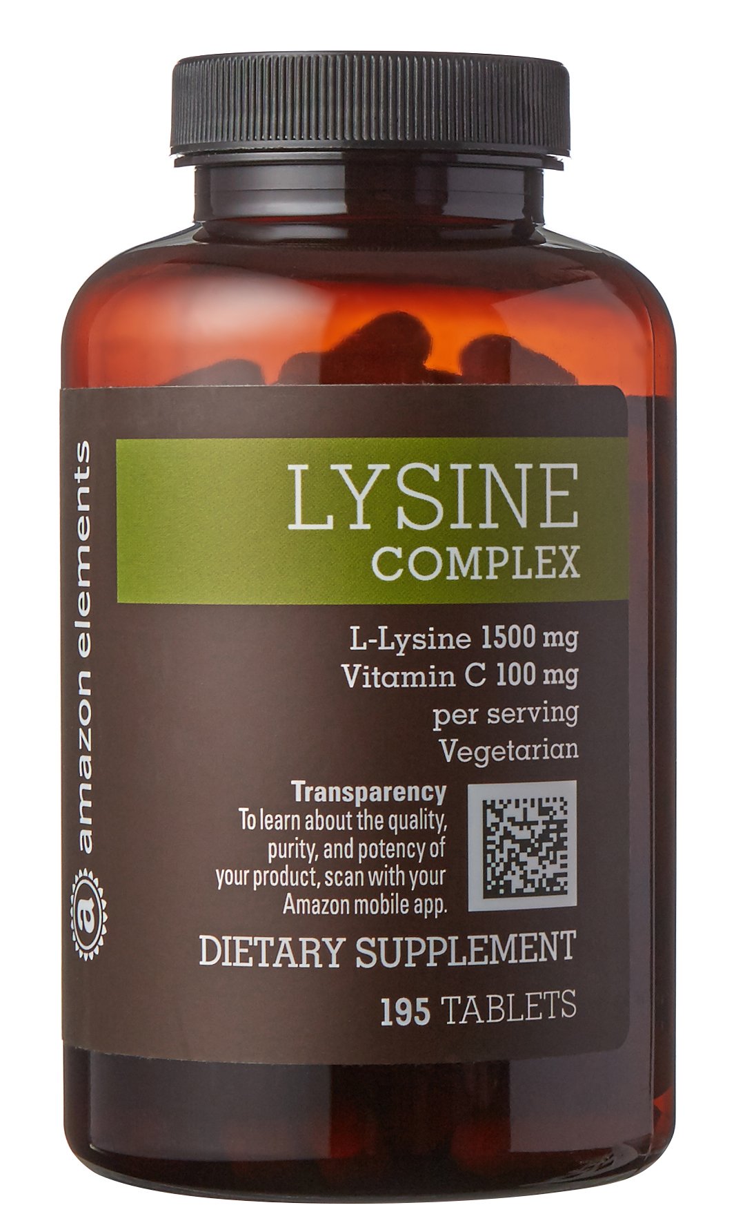Amazon Brand - Amazon Elements Lysine Complex 1500mg with Vitamin C, Vegetarian, 195 Tablets, 2 month supply