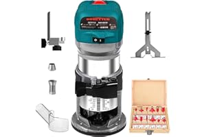 DOBETTER Router Tool, 6.5 Amp 1.25 HP Wood Routers For Woodworking, 6 Variable Speed Fixed Base Palm Router with 12PCS Bits, 1/4" & 3/8" Collet (Router)