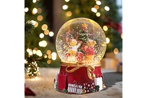 AFIRST Christmas Snow Globes Bears with Xmas Tree Gift Boxes Christmas Snow Globe with 8 Songs Color Changing Battery Operated Musical Box for Christmas Home Party Décor