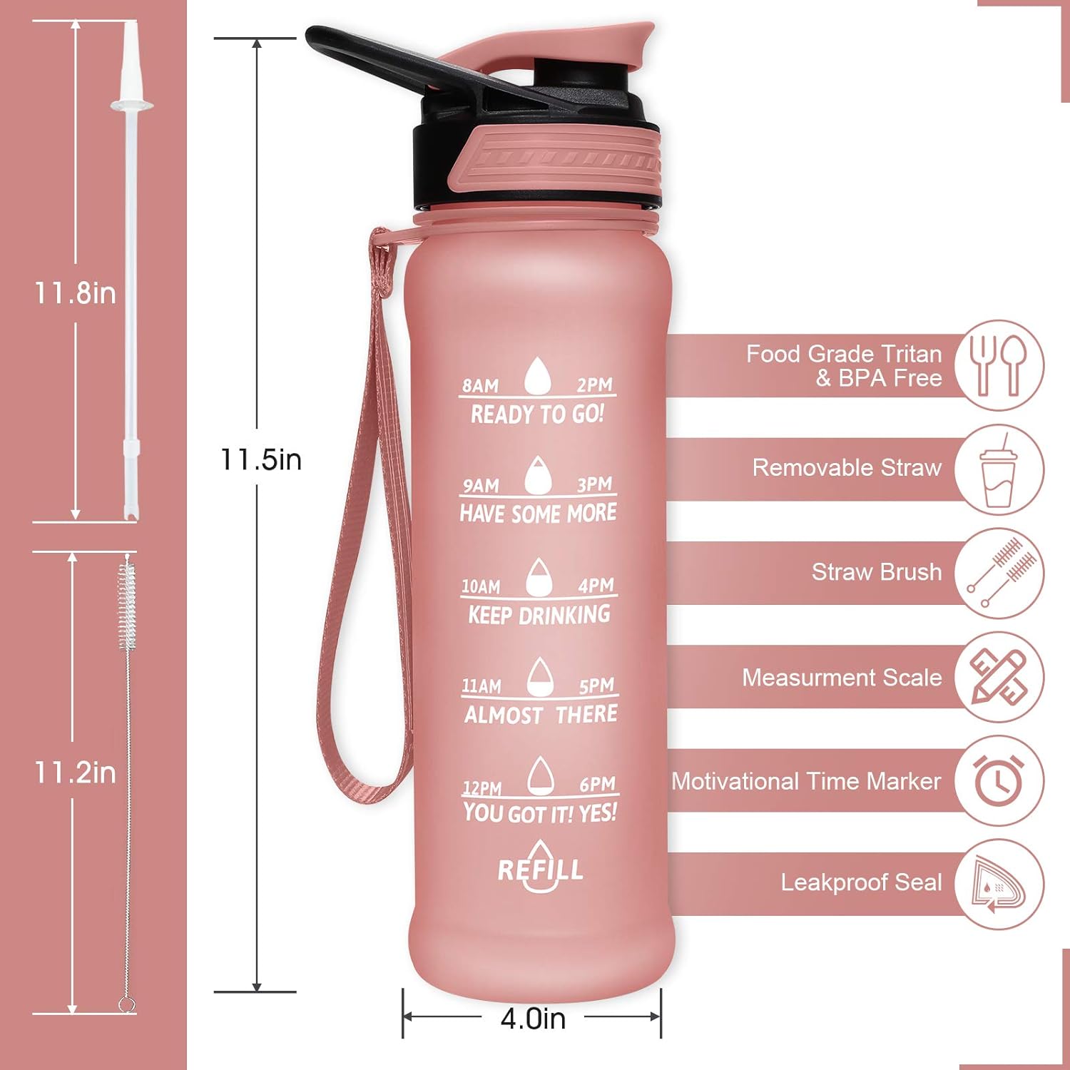 PASER 24oz Water Bottles with Times to Drink, Leakproof TRITAN & BPA Free Drinking Water Bottle with Removable Straw to Provide Adequate Water for Your Body (with Gift Box, Straw Brush) : Sports & Outdoors