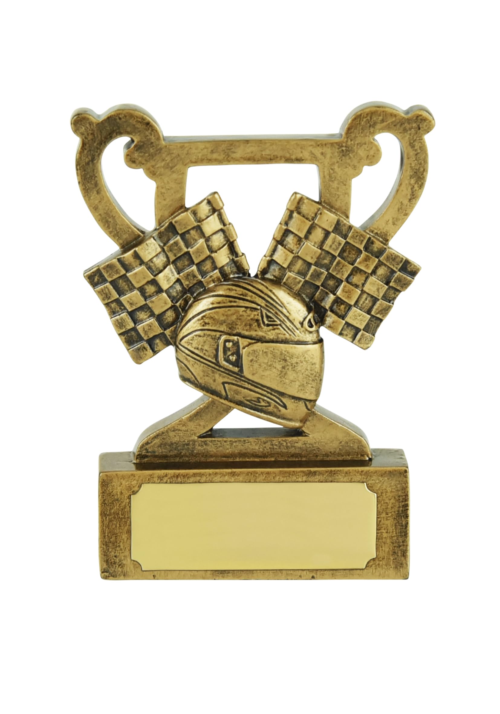 SilverTrophy: Motorsport Racing Mini Cup Trophy Award - Racing Party Prize, F1 Events, Mechanics, Engineers, Chequered Flag, Helmet, Go Kart Raceway, Kids Party.