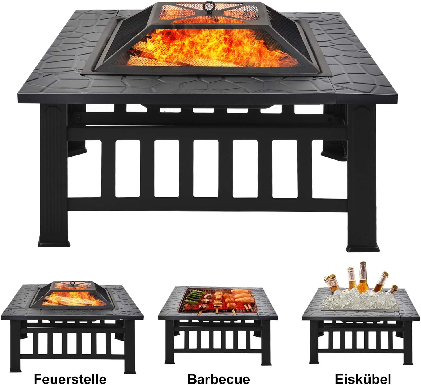 Merax Fire Pit with Grill Grate, Fire Bowl with Spark Protection for