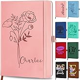 YanNanKe Custom Leather Notebook Personalized Journals Notebook for Women Men with Birth Flower Name Daily Journals for Writing Business Work Office