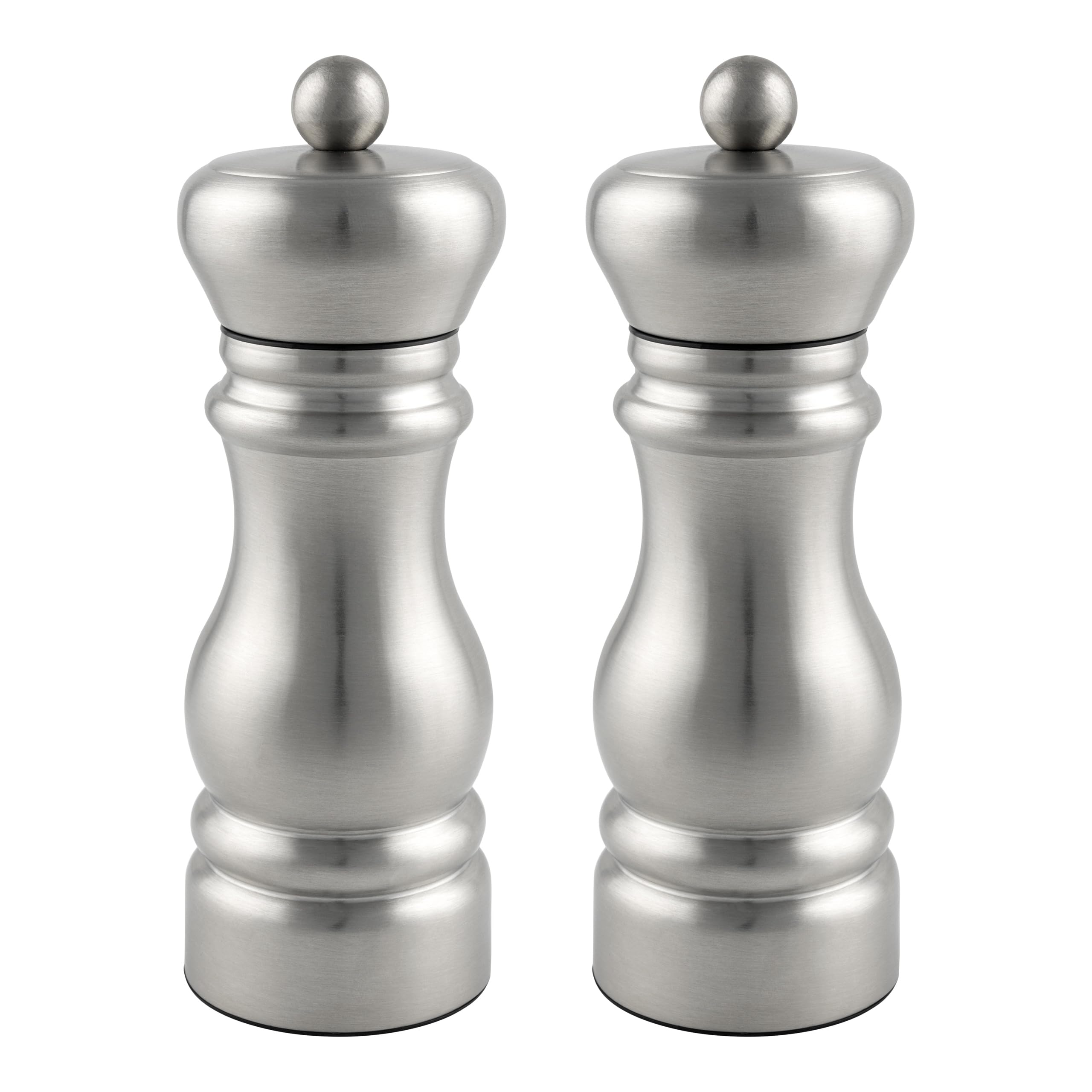 Grunwerg SP-6615SS Gmill 2-Piece Stainless Steel Salt and Pepper Mill Set with Ceramic Adjustable Grinder, Traditional Design, 14cm, Satin Finish