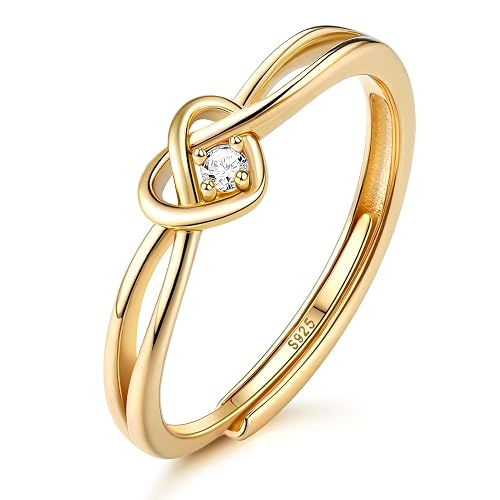 JeweBella Sterling Silver Rings for Women Adjustable Knot Heart Ring Forever Linked Thumb Ring Eternity Wedding Promise Engagement Anniversary Rings