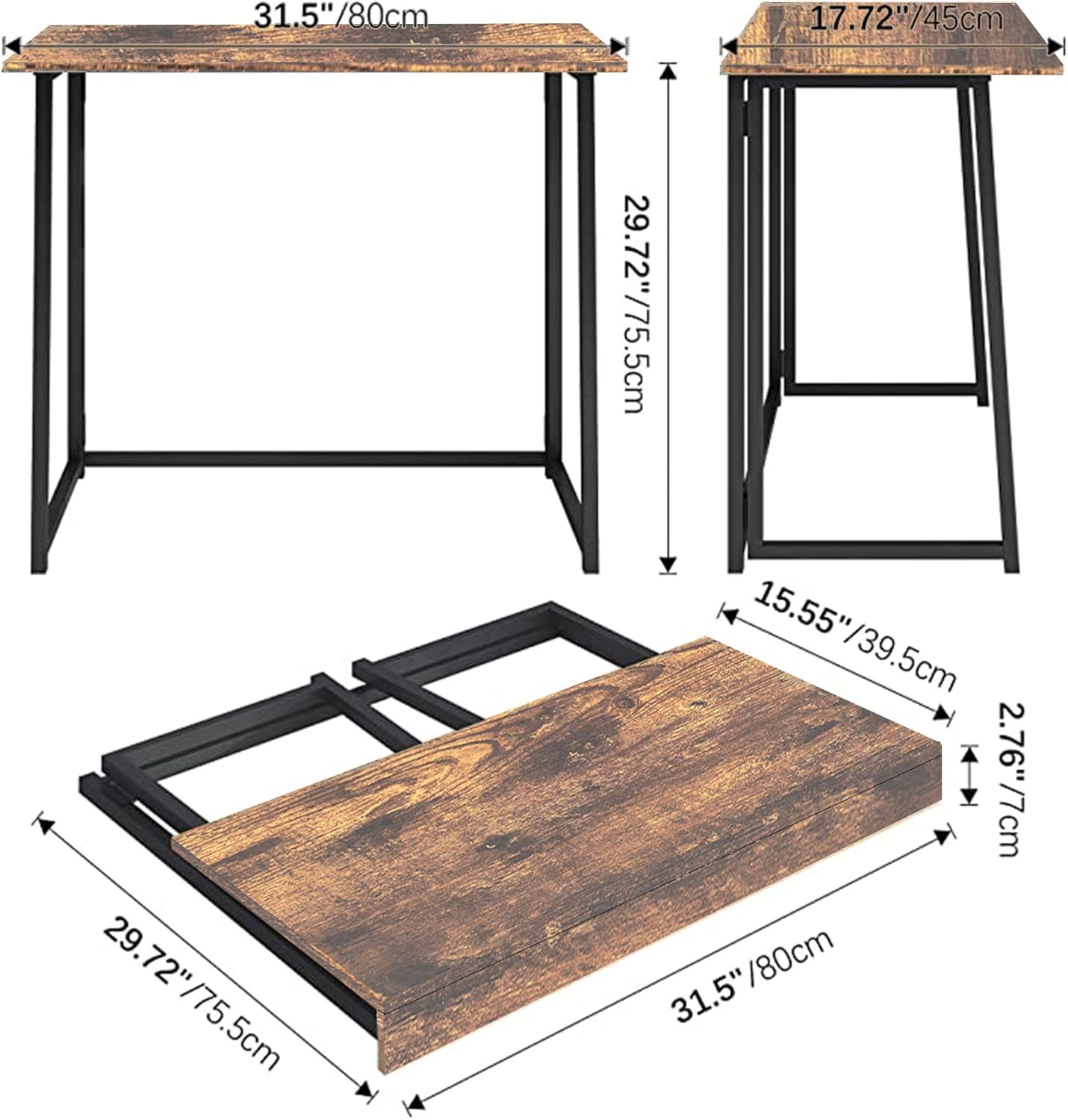 GHQME Folding Desk,Laptop Desk Home Office Desk Study Writing Desk No-Assembly Small Space (Fire Board): Kitchen & Dining