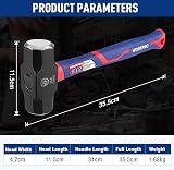 WORKPRO Club Hammer 3.0lb Fibreglass Handle Forged Steel Head 1680g 310mm view 2